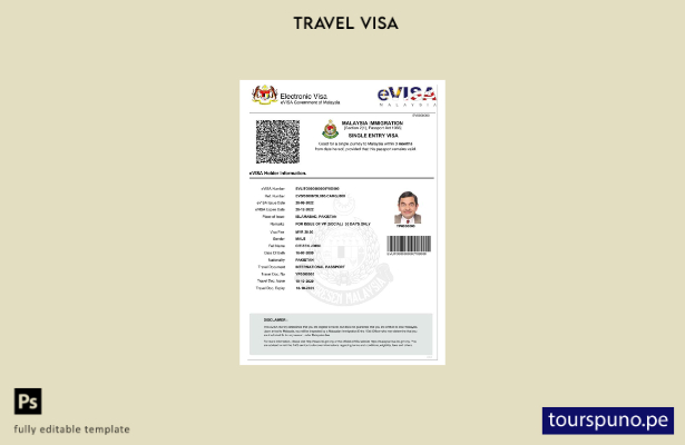 Plantilla de visa electrónica para Malasia lista para imprimir